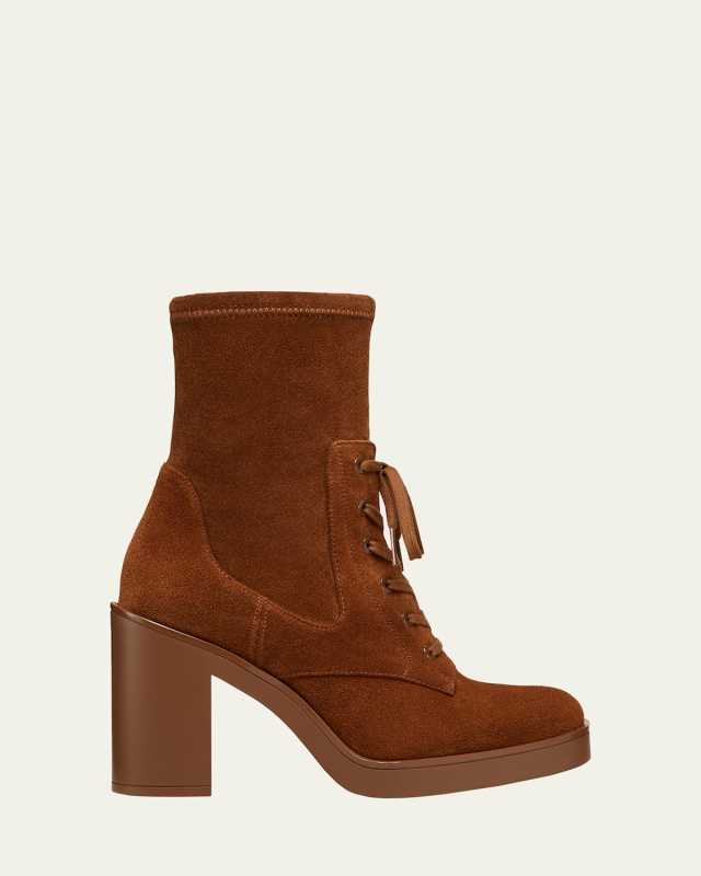 Everitt Stretch Suede Lace-Up Booties